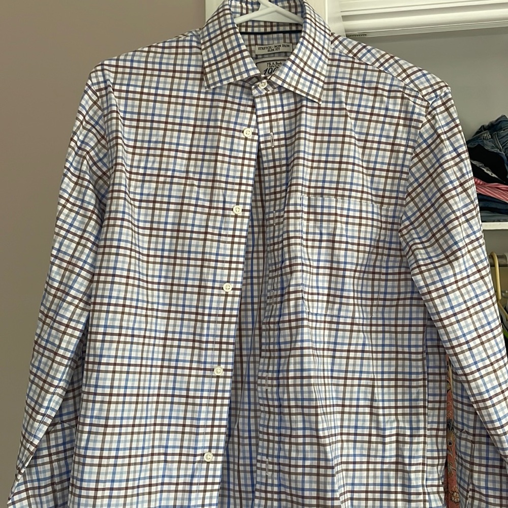 Men’s Dress shirt brown and blue plaid